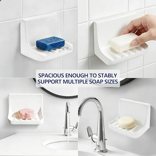 White Vintage Ceramic Mounted Soap Dish for Shower Wall Home Bathtub Bathroom Sink, Retro Ceramic Shower soap Holder Porcelain Soap Dish Holder Tray Wall Mount Soap Dish