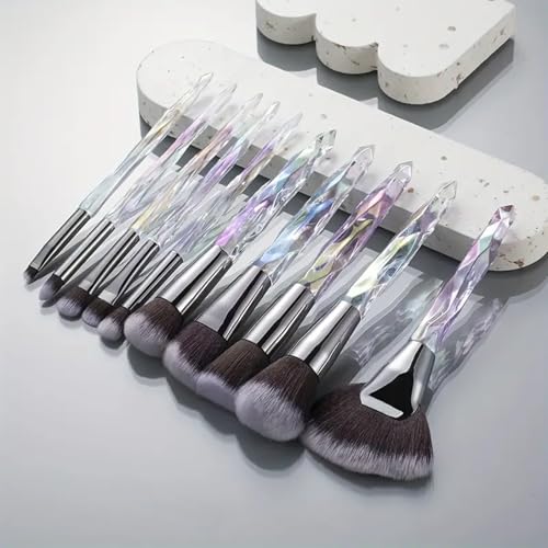 Kingtree Crystal Makeup Brush Set, 10PCS Sparkling Makeup Brushes Premium Synthetic Bristles Foundation Blush Concealer Eyeshadow Make Up Brush for Women Girls - color: D