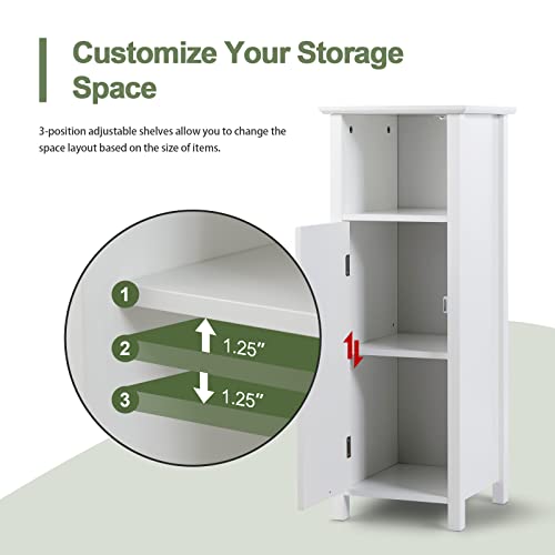 Tangkula Bathroom Floor Cabinet, Multifunctional Storage Cabinet, Anti-Tipping Device, 3-Height Adjustable Shelf, Wooden Freestanding Side Cabinet for Bathroom Home Office, 12 x 12 x 31.5 Inch - color: White