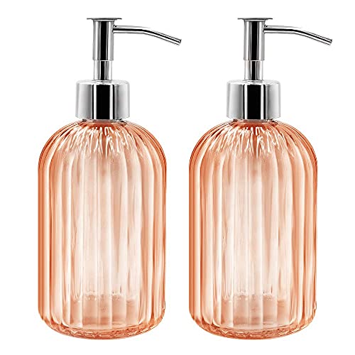 Pack of 2 Glass Soap Dispenser with Pump, 400 ml Liquid Soap Dispenser for Washing Up Liquid, Shampoo and Lotion, Refillable Soap Dispenser for Kitchen, Bathroom, Laundry Room (Amber) - color: Amber