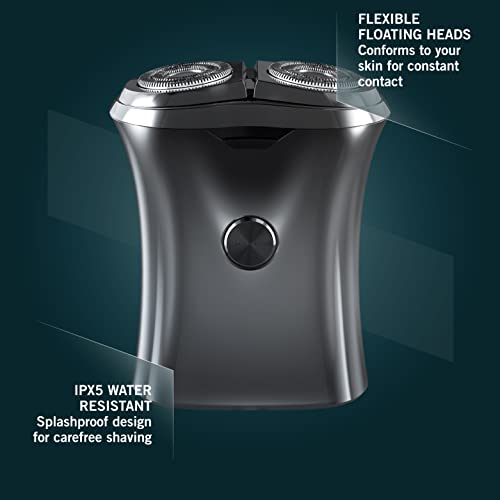 Perry Ellis Electric Shaver for Men, Cordless Rotary Razor, Rechargeable Travel Shaver with Dual Blades, Waterproof IPX5, Compact Grooming Kit for Face, Beard, Mustache & Sensitive Skin
