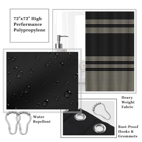 Bathroom Accessories Set - 19 PCS Black Bathroom Set with Shower Curtain, Trash Can, Toilet Brush Holder Toothbrush Holder & Dispenser - Modern Bamboo Plastic Complete Bath Decor for Apartment - color: Black1