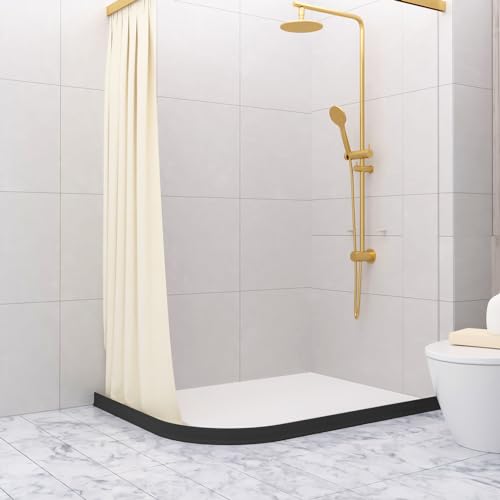 Raycity 3" High Shower Threshold Water Dam 98 IN Collapsible Shower Water Splash Guard for Curbless Shower Threshold Barrier Water Stopper for Wet and Dry Separation Bathroom and Kitchen (Black) - color: Black, style: 98 inch