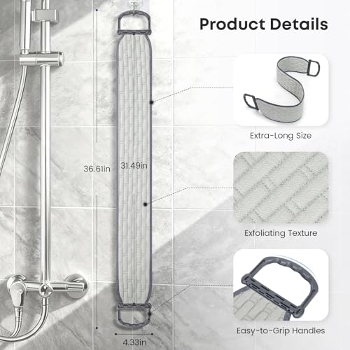 eaxun Exfoliating Back Scrubber with Plastic Handles for Shower, 36 Inches Bath Back Exfoliator Body Cleaner for Men, Women and Elderly, Dual-Sided Roughness Back Washer for Deep Cleansing - size: Medium
