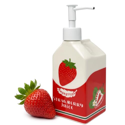 Ceramic Strawberry Dish Hand Soap Dispenser Pump Bottle Bathroom Kitchen | Cute Funny Design, Refillable, Reusable, 300ml/10oz - color: Strawberry