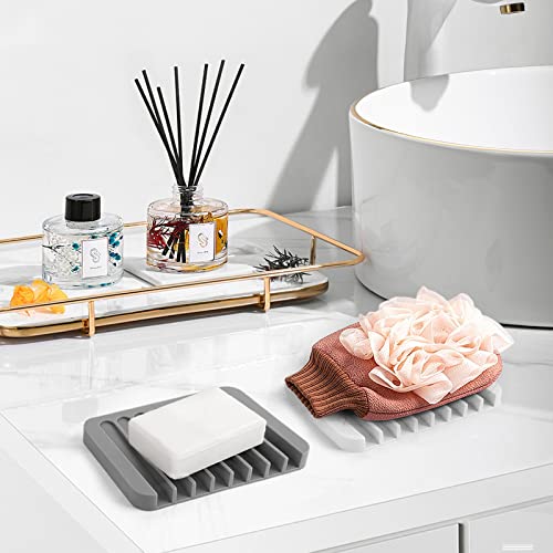 2PCS KAJUDA Self Draining Soap Dishes, Premium Silicone Soap Holder & Saver for Shower, Bathroom, Bath Tub, Razor, Sponges, Bar Soap Dish to Keep Soap Dry, Can Extend Soap Life, Easy Clean (Grey) - color: Grey