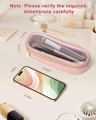 Soimeat Clear Travel Makeup Brush Holder, Leather Makeup Brush Toiletry Bag, Portable Cosmetic Brush Case, Transparent Waterproof Makeup Brush Storage Bag, Pink, Large - color: Pink, size: Large