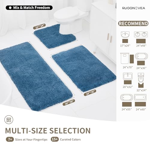 Toilet Rugs U Shaped Washable, 24x22 Contour Bath Rugs for Toilet, Luxury Ultra Soft Microfiber U-Shaped Toilet Rug, Non Slip Absorbent Machine Washable Bathroom Mat for Toilet, Blue - color: Blue, size: 24" X 22"(Toilet Rug)
