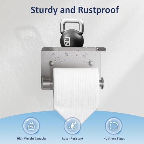 BGL Wall Mounted Toilet Paper Holder with Shelf, Brushed Nickel Bathroom Tissue Holder – Rust-Resistant Toilet Roll Holder for Bathroom Storage - color: Brushed Nickel