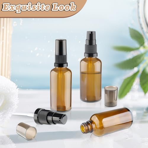 12 Pcs Amber Glass Pump Bottle Refillable Lotion Foundation Container Cosmetic Dispenser with Press Pump for Essence Lotion Travel - 50ml/1.7oz - size: 50 ml
