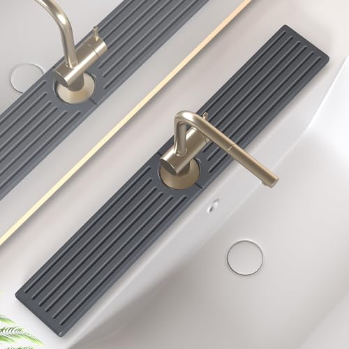 Faucet Mat for Kitchen Sink, Water Absorbent Kitchen Faucet Mat, Durable Sink Splash Guard with Raised Feet, Diatomite Fast Drying Kitchen Sink Faucet Mat, Bathroom Stone Drying Tray for Counter - color: Dark Gray Style 1, size: 23.7" x 4"