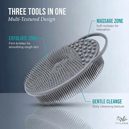 Avilana Premium Exfoliating Body Scrubber - Trusted Since 2017 - SGS Certified Silicone Bath Brush, Firm Bristles Smooth Rough Bumpy Skin Texture, Dual Sided Loofah Alternative Women Men Kids - color: Blue, size: Exfoliate