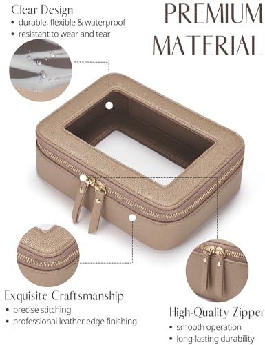 Popvibe Clear Makeup Bag Travel Cosmetic Case Transparent Toiletry Bag with Zipper, Portable Make Up Organizer Traveling Compact Car Bag for Essentials, Gold, Medium and Large - color: Gold, style: Dual Elegance