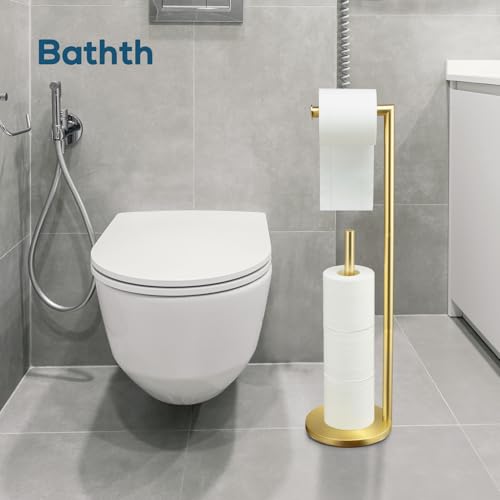 Toilet Paper Holder Stand,Toilet Paper Holder Free Standing,Gold Toilet Stand Holder for 4 Rolls,Toilet Paper Storage by Bathth - color: Gold