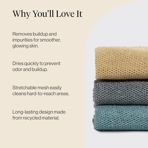 Kitsch African Net Sponge – Exfoliating Body Scrubber for Cleansing & Gentle Daily Exfoliation – Stretchable Bath Sponge for Hard-to-Reach Areas, Long-Lasting Shower Essential - Aqua Grey, 3 Pcs - color: Aqua Grey