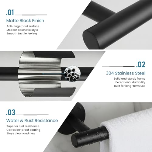 Towel Bar, 24 Inch Towel Racks for Bathroom Wall Mounted, SUS304 Stainless Steel Bathroom Towel Holder, Modern Home Decor Towel Rod and Kitchen Towel Shelf (Matte Black) - color: G-24 Matte Black