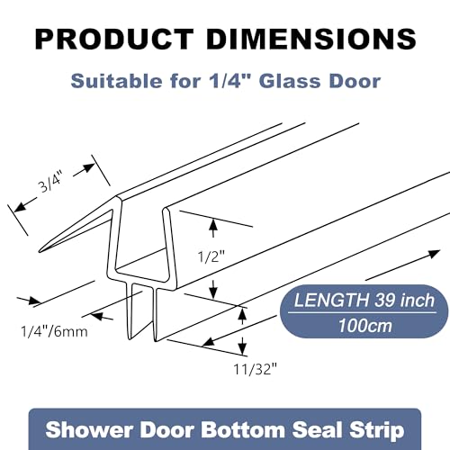 Frameless Shower Door Seal Set for 1/4 Inch Glass Doors - 2-Pack Bottom Seal and 2-Pack Side – Stop Shower Leaks and Create a Water Barrier (1/4” x 39”)