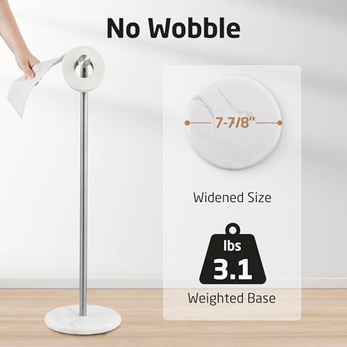 KES Extra High Toilet Paper Holder Free Standing 26", Toilet Paper Holder Stand with Natural Marble Base, Floor Freestanding Toilet Paper Holders 18/8 Stainless Steel Brushed Finished, BPH284S66-2 - color: Brushed Steel, size: 26"H
