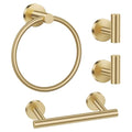 Lairuier Brushed Gold Towel Holder Set Include Double Bases Toilet Paper Holder,Towel Ring and 2 Towel Hooks Stainless Steel Wall Mounted Bathroom Hardware Accessories Set - color: Brushed Gold, size: Set B