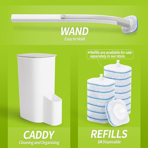 IVYROLL Toilet Bowl Cleaner Wand with 14 Refills, Disposable Toilet Brush Set with Holder, Cleaning System Starter Wand Kit, Bathroom Cleaning Set - size: 1 Count (Pack of 1)