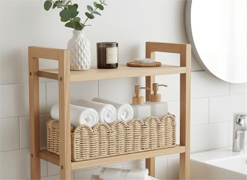 CubesLand Bathroom Basket Organizer, Toilet Tank Paper Storage Baskets 2-Pack, Scalloped Decorative Basket for Countertop w/Handle, Wicker Basket for Bathroom Decor, Home Decor, Living Room, Beige - color: Beige