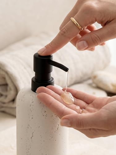 Soap Dispensers 400mL 13.5 OZ, 2 PCS Luxurious Hand Dish Lotion Shampoo Soap Dispenser Jar, Travertine Soap Bottles Rustproof Pump for Kitchen Bathroom Countertop - color: Ivory White