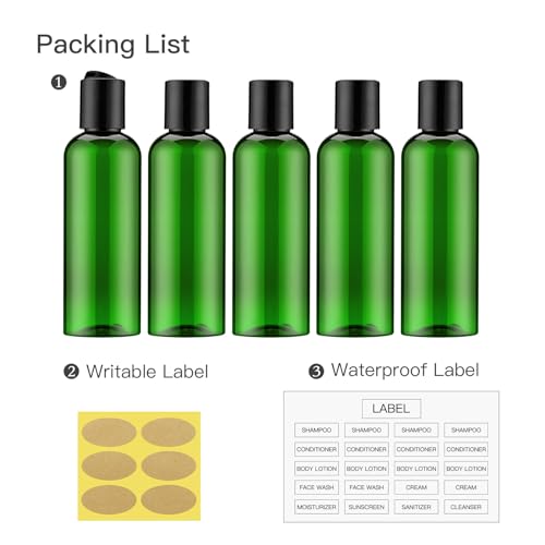 Travel Bottles for Toiletries 3.4 oz - Travel Size Containers for Shampoo Plastic - Small Empty Lotion Squeeze Bottle for Liquid TSA Approved - Leak Proof Mini Conditioner Refillable Green 100ml - color: Green