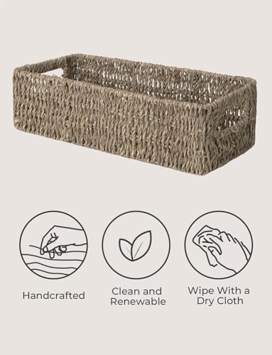 StorageWorks Seagrass Baskets with Built-in Handles, Bathroom Decor Box for Toilet Tank Top, 14 ¼"L x 6 ½"W x 3 ¾"H - color: Natural (Seagrass), size: 14¼" L x 6¾" W x 3¾" H