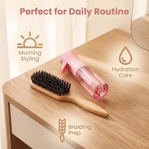 Slick Back Hair Brush,Natural Soft Boar Bristle Hair Brush and Spray Bottles,Made of Soft And Smooth Boar Bristles - Wide Teeth Shape And Define Curls - Styles Women Curly Hair (PINK)