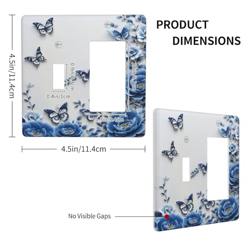 Light Switch Cover Plate Blue Peony Flowers Butterfly Vintage Floral 2 Gang Combo Wall Plates Toggle Rocker Decorative Switch Plates and Outlet Covers for Bathroom Bedroom Decor - color: Blue Peony Flowers Butterfly Vintage Floral, size: 1 Toggle 1 Rocker
