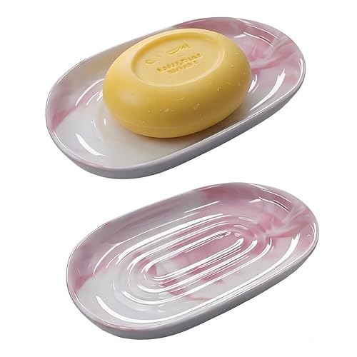 Ceramic Marble Pattern Soap Dish, Textured Raised Soap Saver Tray for Shower Bathroom Kitchen Sink Vanity, Easy to Clean Multi-Use Holder for Bar Soap Jewelry Rings Keys, Red (1 Pack) - color: Red