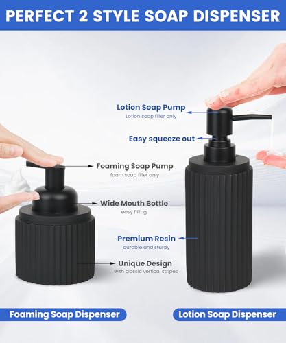 Black Bathroom Accessories Set 6 Pcs - Toothbrush Holder,Lotion Soap Dispenser,Foaming Soap Dispenser,Qtip Holder Dispensers,Vanity Tray,Bathroom Tumbler - Countertop Organizer-Bathroom Accessory Set - color: Matte Black