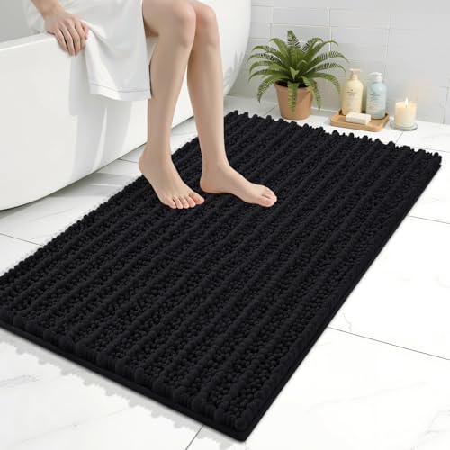 Arotive Luxury Bathroom Rugs 36x24, Extra Soft Thick Absorbent Shaggy Chenille Bath Rugs, Machine Wash Dry, Bath Mats for Bathroom Floor, Tub and Shower, Home Decor Accessories, Black - color: Black, size: 36" X 24"