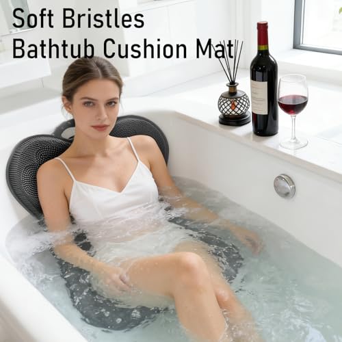 Back Scrubber Body Bath Cushion Tub Bathtub Back Lumbar Support Ergonomic Silicone XL Thick Soft Seat Pad Non-Slip Suction Cups Relaxing Spa Mat Exfloating Scrubbing Shower 28 x 19 Grey - color: Grey