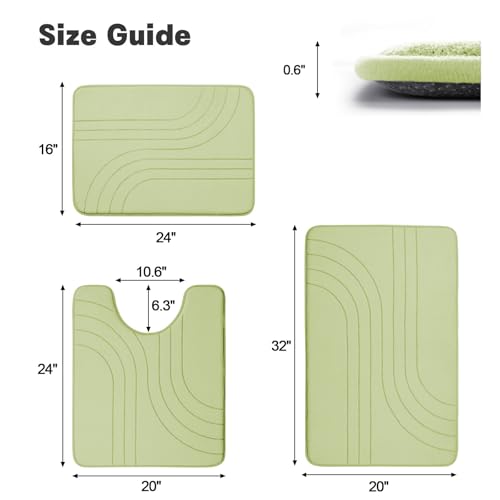YIHOUSE Green Bathroom Rug Set 3 Pieces, Soft Non Slip Memory Foam Bath Mats, Extra Thick, Machine Washable - color: Green-2, size: 3 pieces