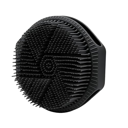 Silicone Body Scrubber for Men Women, Dual-Sided Bath Brushes Gentle Exfoliating Body Scrubber Scalp Massager for Deep Cleansing, Soft Silicone Loofah Body Washing Brushes (Black) - color: Black