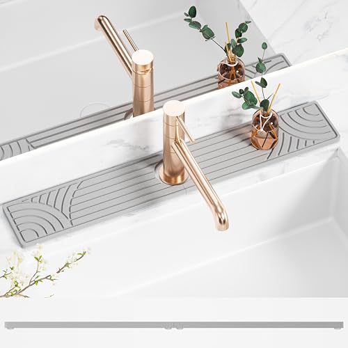 Faucet Mat for Kitchen Sink, 23.6" Diatomite Drying Stone Mat Protector, Sink Faucet Mat Splash Guard, Absorbing Stone Tray for Kitchen Bathroom Counter - color: Light Gray