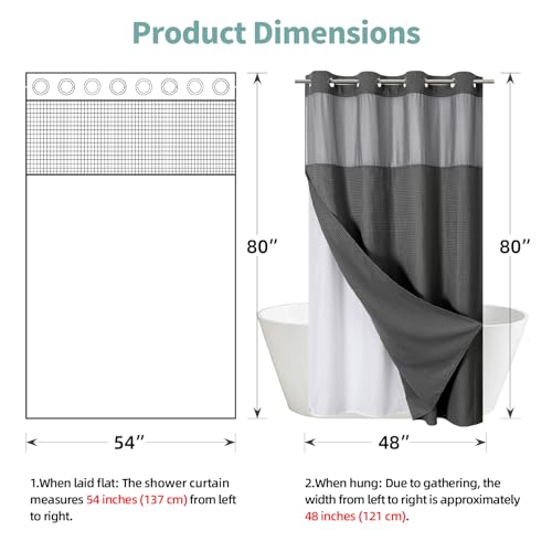 eachope Charcoal Grey No Hook Waffle Weave Shower Curtain with snap-in Liner Replacement, 230GSM Waterproof Fabric Hotel Shower Curtain Set for Bathroom, Through Mesh Top Window,54Wx80H - color: Charcoal, size: 54"W x 80"L (Pack of 1)