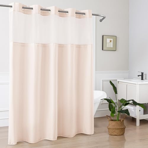 Mrs Awesome No Hook Shower Curtain with Snap-in Liner, Embossed Waffle Design Fabric Shower Curtain for Bathroom, Soft & Lightweight, 71x74, Pink - color: Pink, size: 71"W x 74"L (Pack of 1)