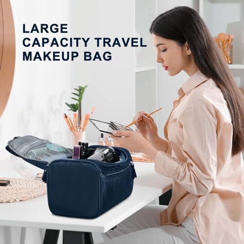 Hanging Toiletry Bag for Women and Men Traveling Makeup Large Capacity Cosmetics Portable Dopp Kit Storage Organizer Bag with Hanging Hook for Toiletries Brushes (Dark Blue) - color: Dark Blue