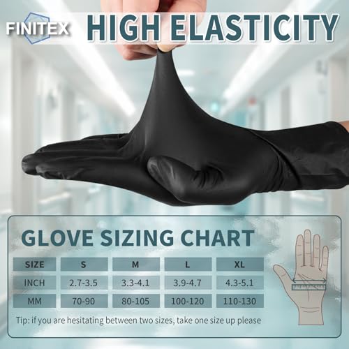 FINITEX - Black Nitrile Disposable Gloves, 5mil, Powder/Latex-Free, Medical Exam 100 PCS For Examination Home Cleaning Food Glove (X-Large) - size: X-Large