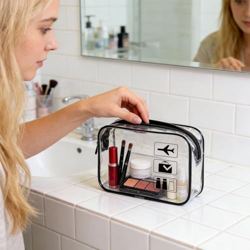 Clear Makeup Bags TSA Approved Toiletry Bag-6Pack，Clear TravelBags for Toiletries, Carry on Airport Airline Compliant Bag,Black - color: 10pcs-Black