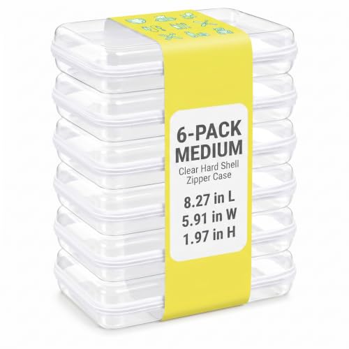 6 Pack Clear Hard Shell Zipper Case, Clear Storage Organizer Bins with Zipper, Water-Resistant Travel Toiletry Bag for Makeup, Cables, Snacks, Crafts, Office Supplies - size: M6