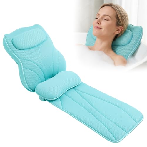Extra Long Thick Full Body Bath Pillow for Tub with Lumbar Pillow- Luxury 4D Air Mesh Bathtub Pillow with Head, Shoulder & Back Support, Non-Slip Bath Cushion with Suction Cups-Lake Blue - color: Lake Blue