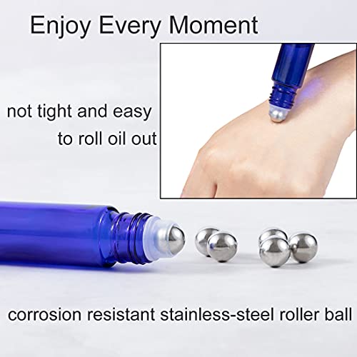 6Pcs 10ml Essential Oil Roller Bottles, with Stainless Steel Roller Balls, 10ml Blue Glass Roll on Bottles for Essential Oils, 1 Extra Roller Ball, 6 Labels, 1 Openers, 2 Droppers Included - color: Blue