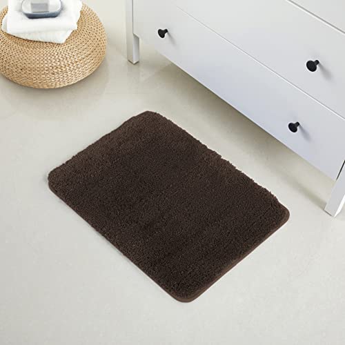 YHF Bathroom Rugs 17" X 24", Extra Thick & Soft Microfiber Shaggy, Machine Washable Bath Mats, Absorbent Bath Rugs, Non-Slip Rubber Backing Bath Mat for Bathroom Floor, Tub and Shower, Brown - color: Brown, size: 17" X 24" (Rectangular)