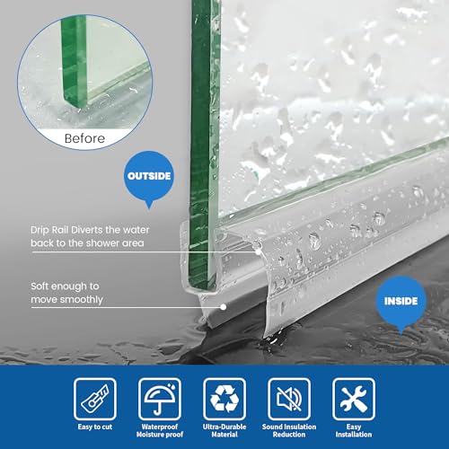 2-Pack Shower Glass Door Bottom Seal Strip,36 Inch Long Clear PVC Seal Strips for 5/16"(8mm) Thick Framless Glass Door Panel, Stop Leaks and Create a Water Barrier - style: 5/16"X 36"