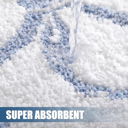 HunnmingRe Blue Bow Bathroom Rug Bow Toilet Rugs 20 x 20 Inches U Shaped Luxury Scalloped Bathroom Decor Non Slip Cute Microfiber Soft Plush Bath Mat Coquette Stuff for Toilet Back to School Shower - color: Blue, size: 20 x 20 Inches