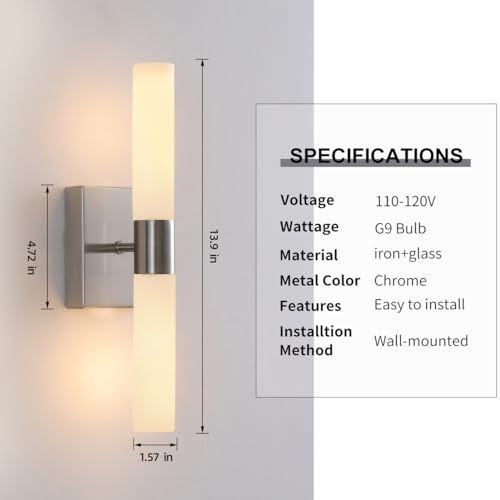 KUZZULL Wall Sconces Set of Two Brushed Nickel Bathroom Sconces Wall Decor Set of 2 Modern Wall Light Fixtures Metal Sconces Wall Lighting with Frosted Glass Shade Wall Mounted Lamp - color: satin nickel white