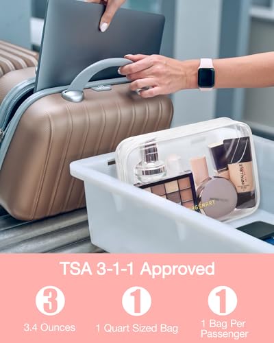 BAGSMART Clear Toiletry Bag, 3 Pack TSA Approved Travel Toiletry bag Carry on Travel Accessories Bag Airport Airline Quart Size Bags Water Repellent Makeup Cosmetic Bag for Women (White-3pcs) - color: Cloud White, size: 3 Pack, Medium